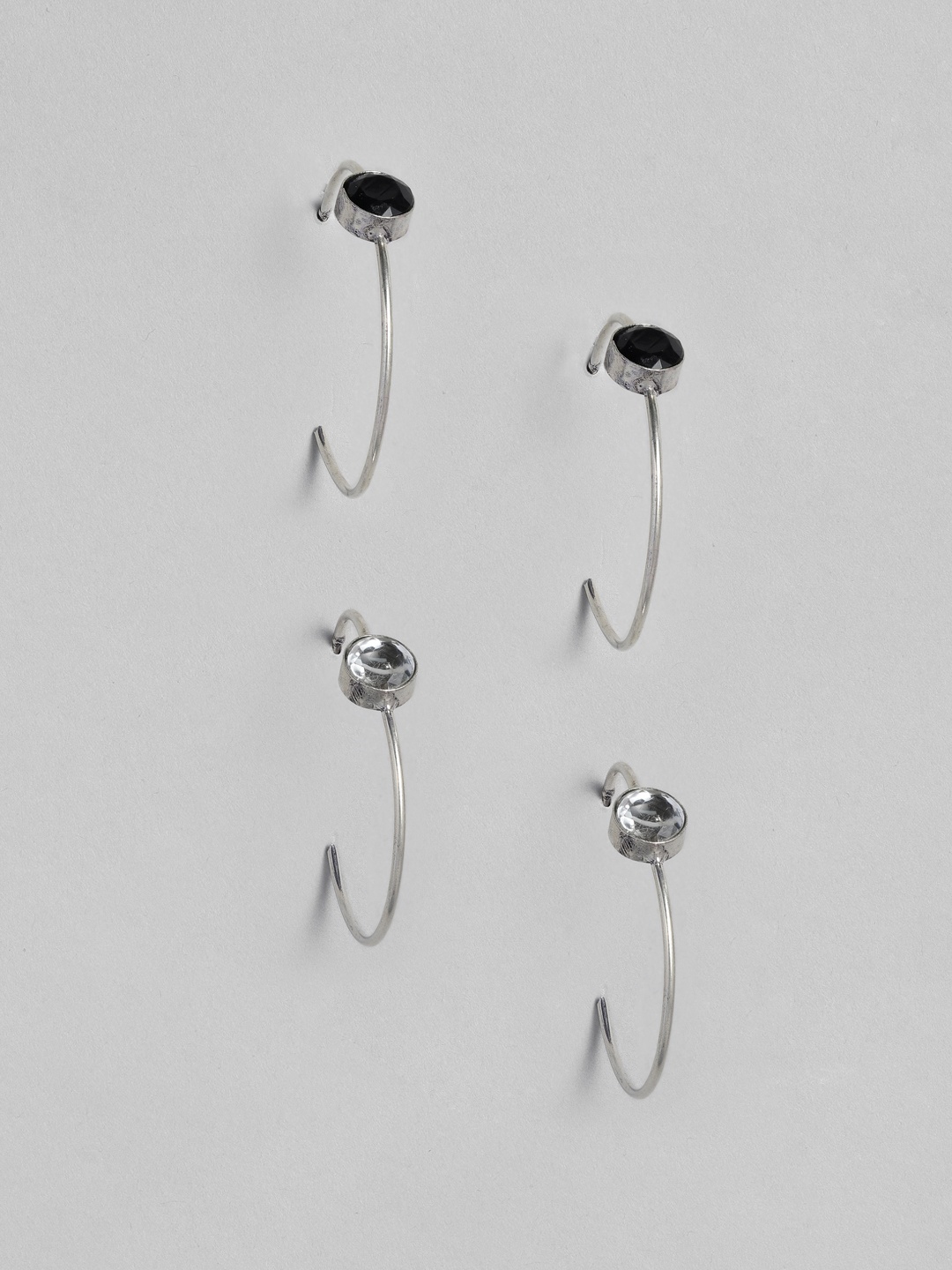 

justpeachy Set of 2 Oxidized Silver-Plated Circular Half Hoop Earrings