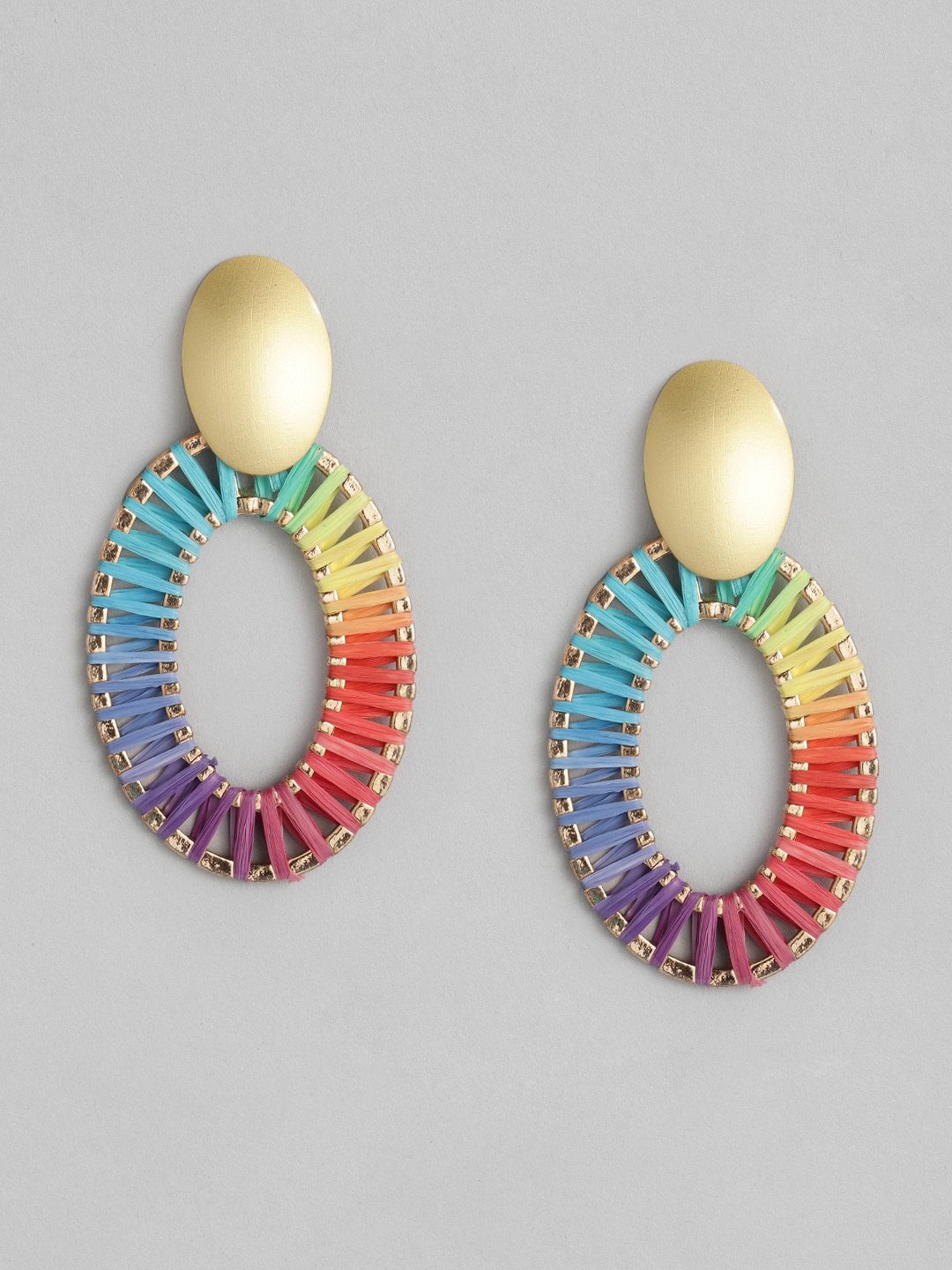 

Just Peachy Multicoloured Gold-Plated Circular Handcrafted Drop Earrings, Multi