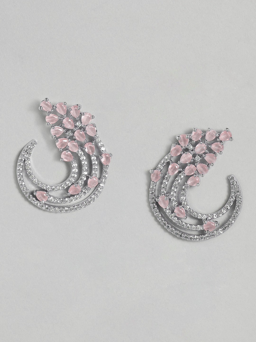 

justpeachy Pink Silver-Plated AD Studded Contemporary Studs