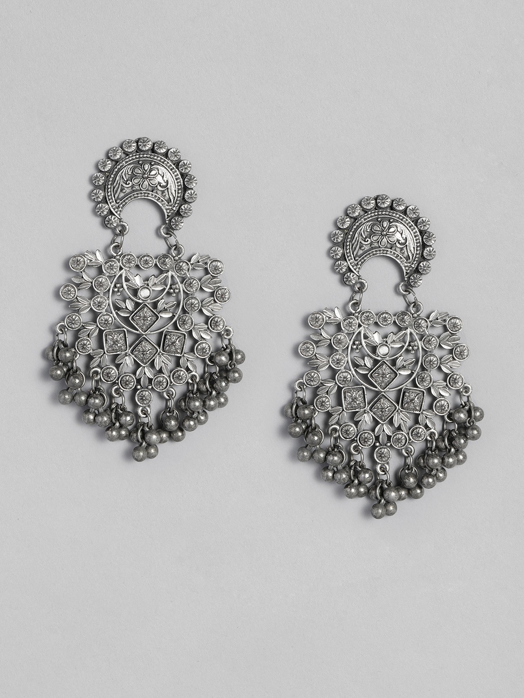 

justpeachy Silver-Plated Oxidised Contemporary Drop Earrings