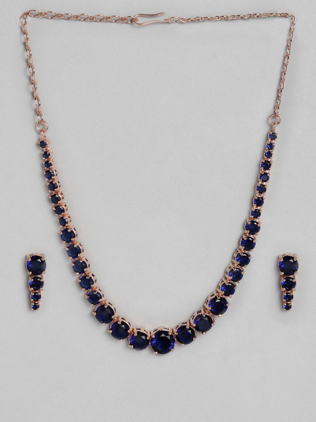

justpeachy Navy Blue Gold-Plated AD Studded Jewellery Set