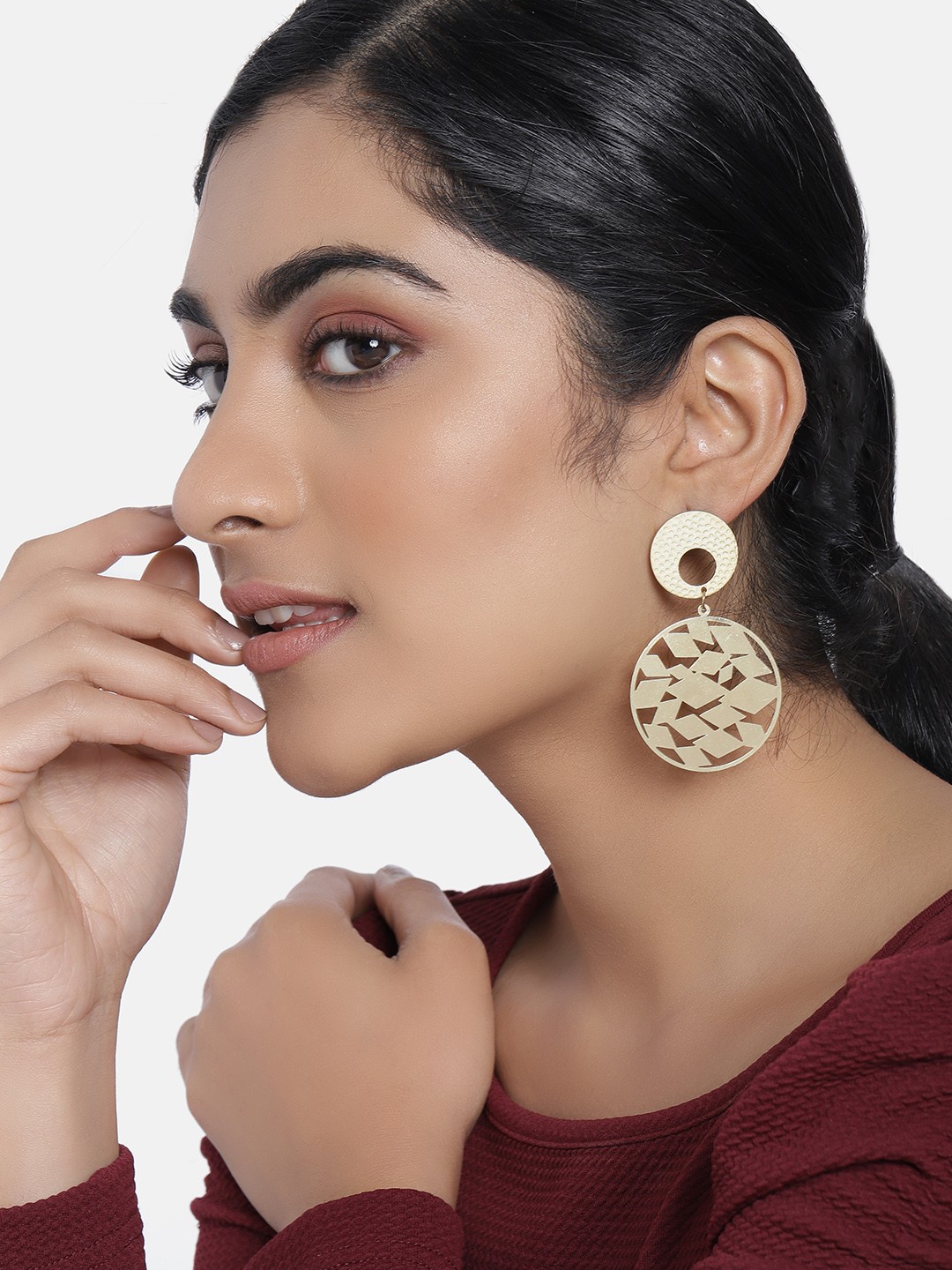 

justpeachy Gold-Plated Circular Drop Earrings