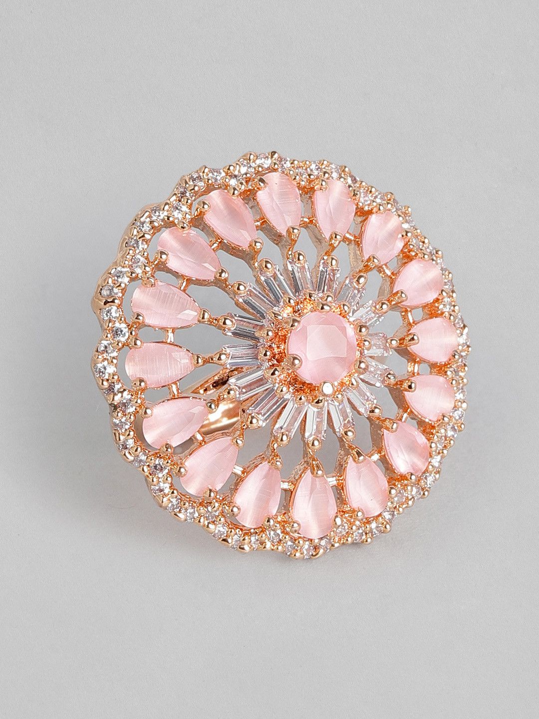 

justpeachy Pink Gold-Plated AD Studded Adjustable Finger Ring