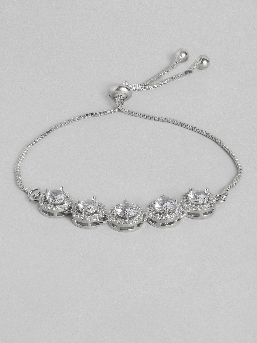 

justpeachy Rhodium-Plated AD Studded Charm Bracelet, Silver