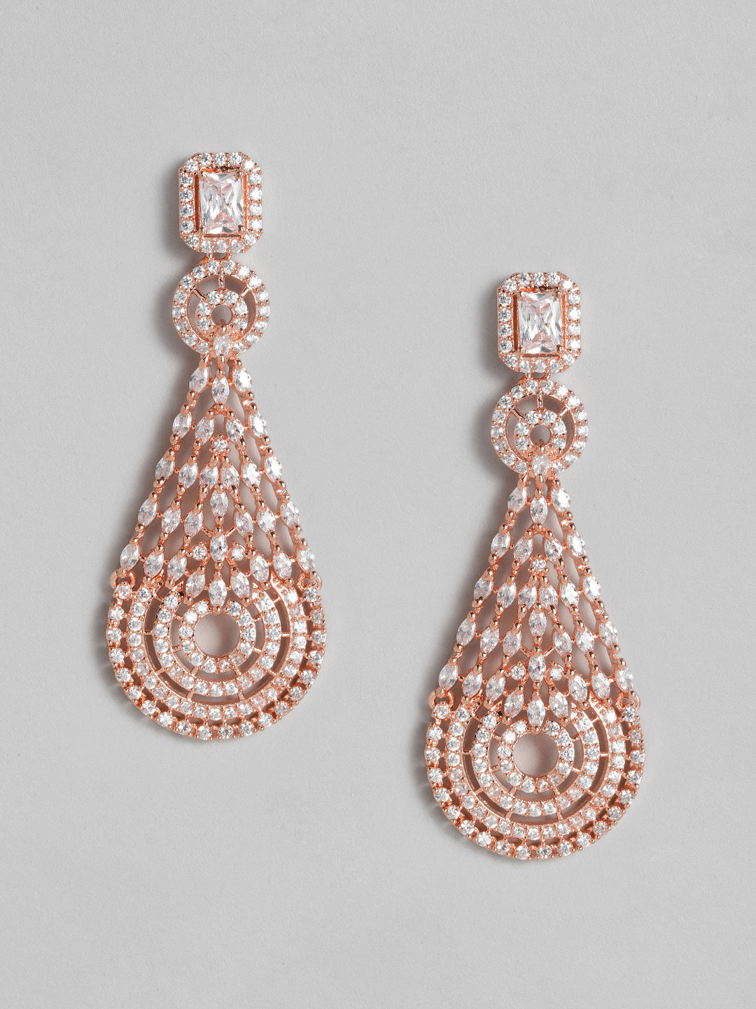 

justpeachy Rose Gold-Plated AD Studded Vilandi Teardrop Shaped Drop Earrings