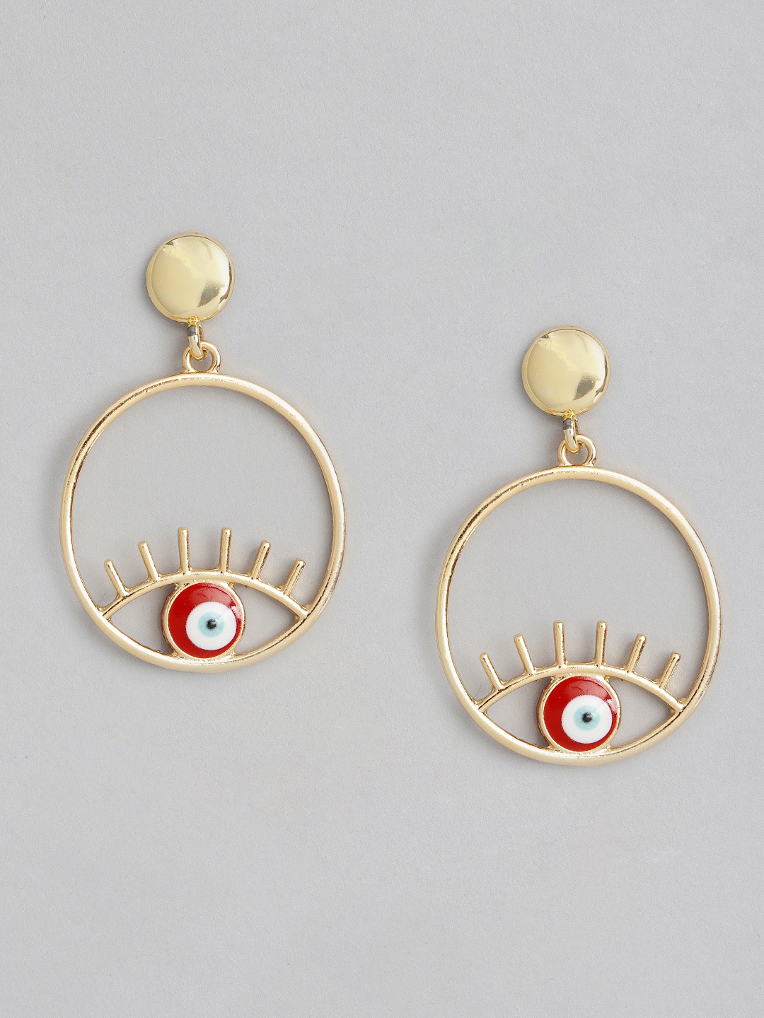 

justpeachy Red Gold-Plated Enamelled Circular Drop Earrings