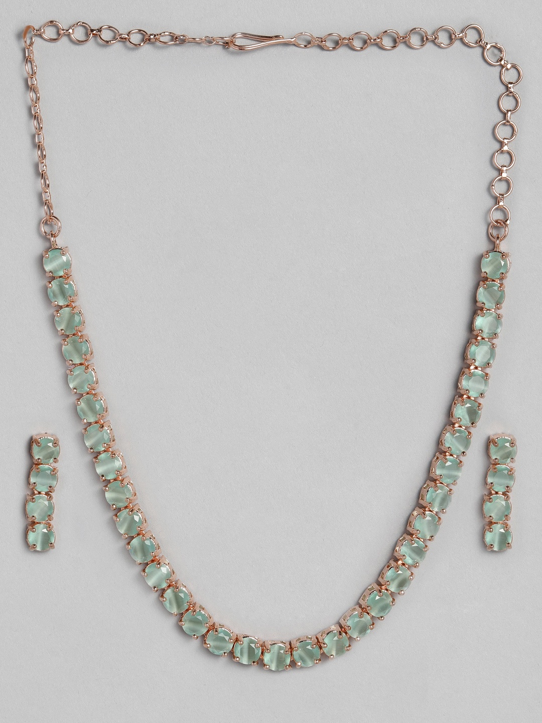 

justpeachy Mint Green Gold-Plated AD Studded Jewellery Set