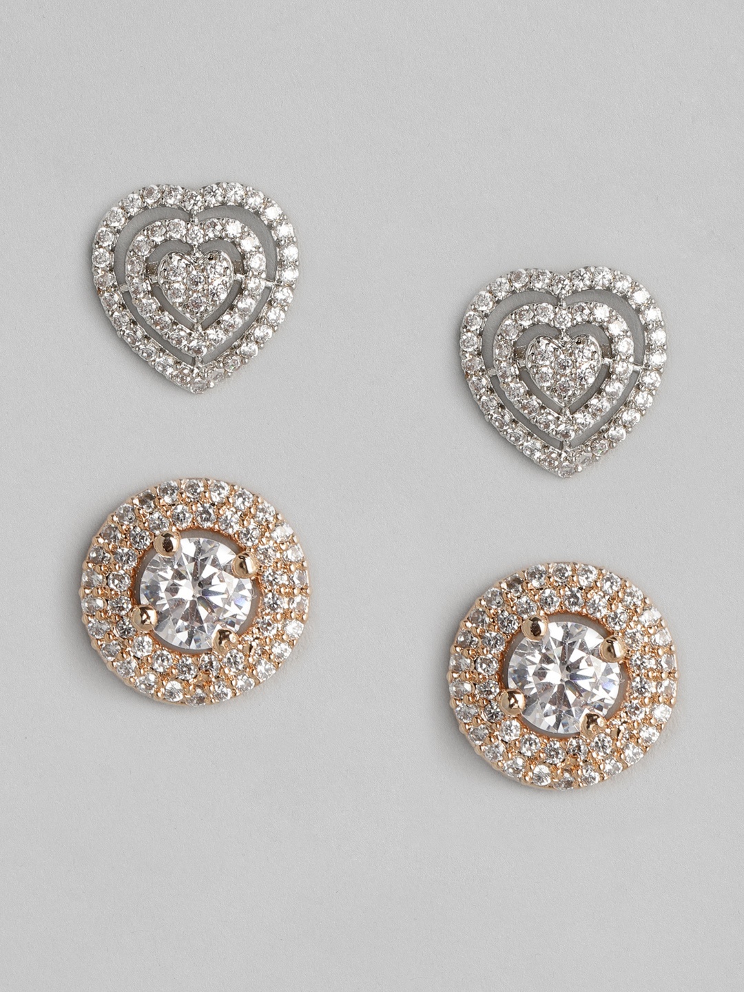 

justpeachy Women Set of 2 Rhodium Plated Studs, Gold