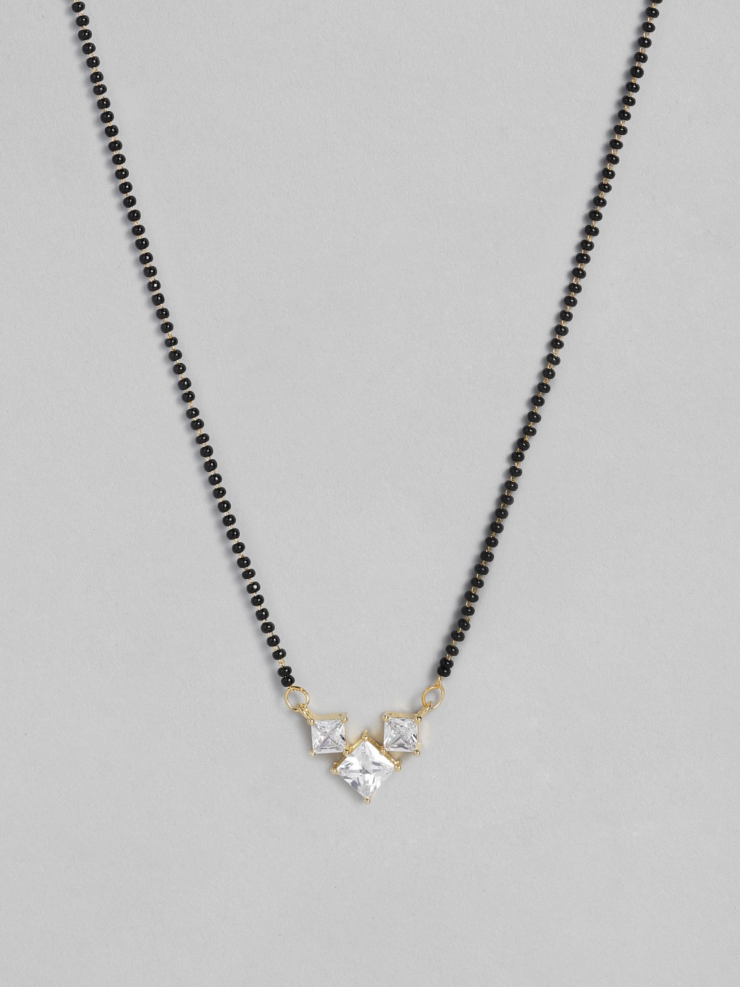 

justpeachy Black Gold-Plated American Diamond Studded Mangalsutra