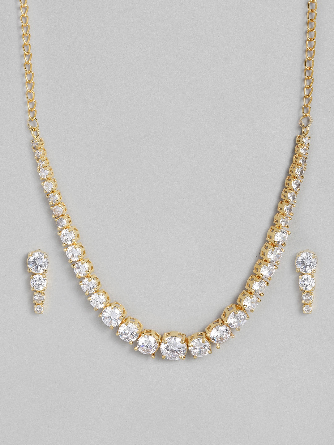 

justpeachy White Gold-Plated AD Studded Jewellery Set