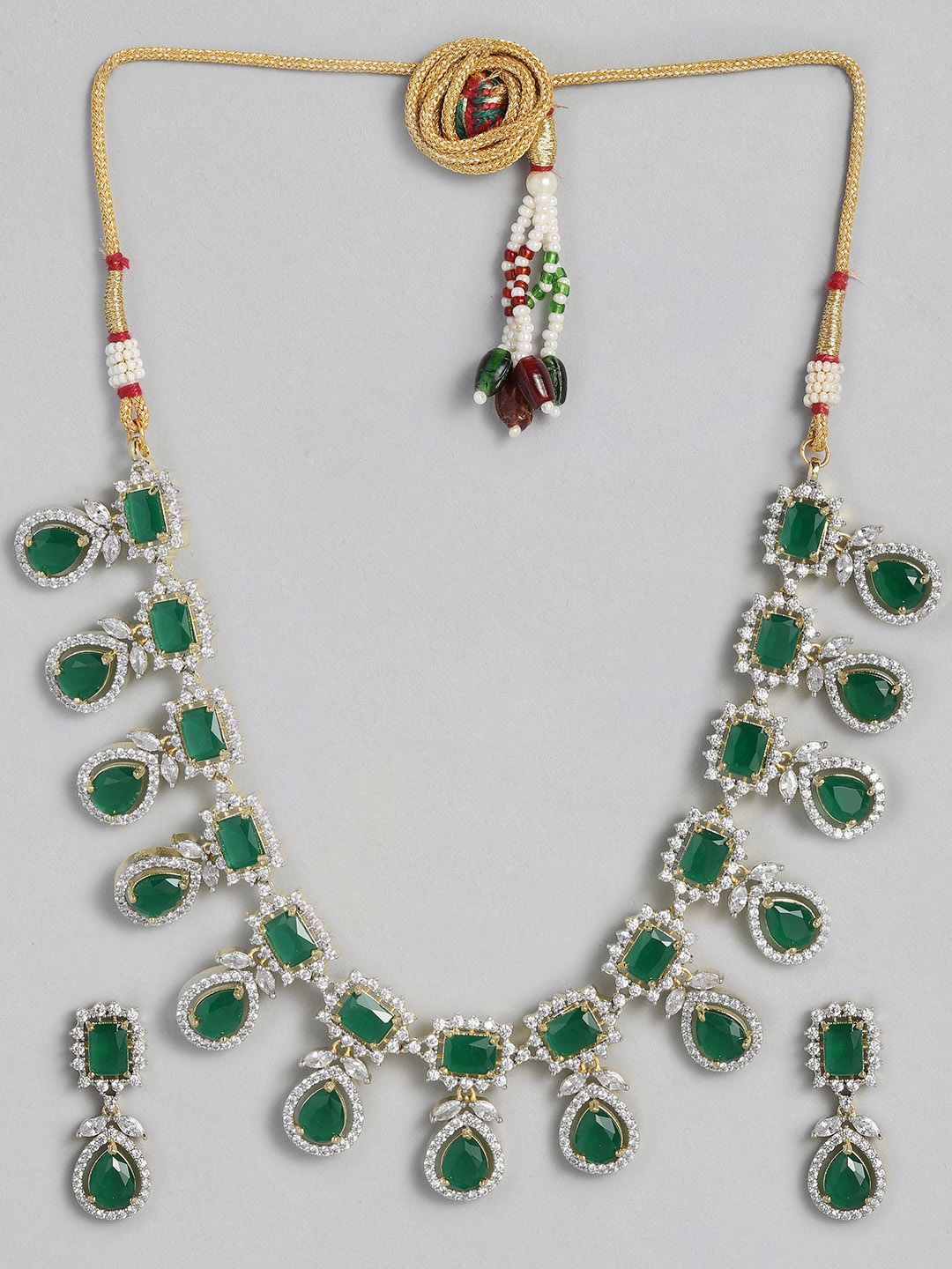 

justpeachy Green Gold-Plated AD Studded Jewellery Set