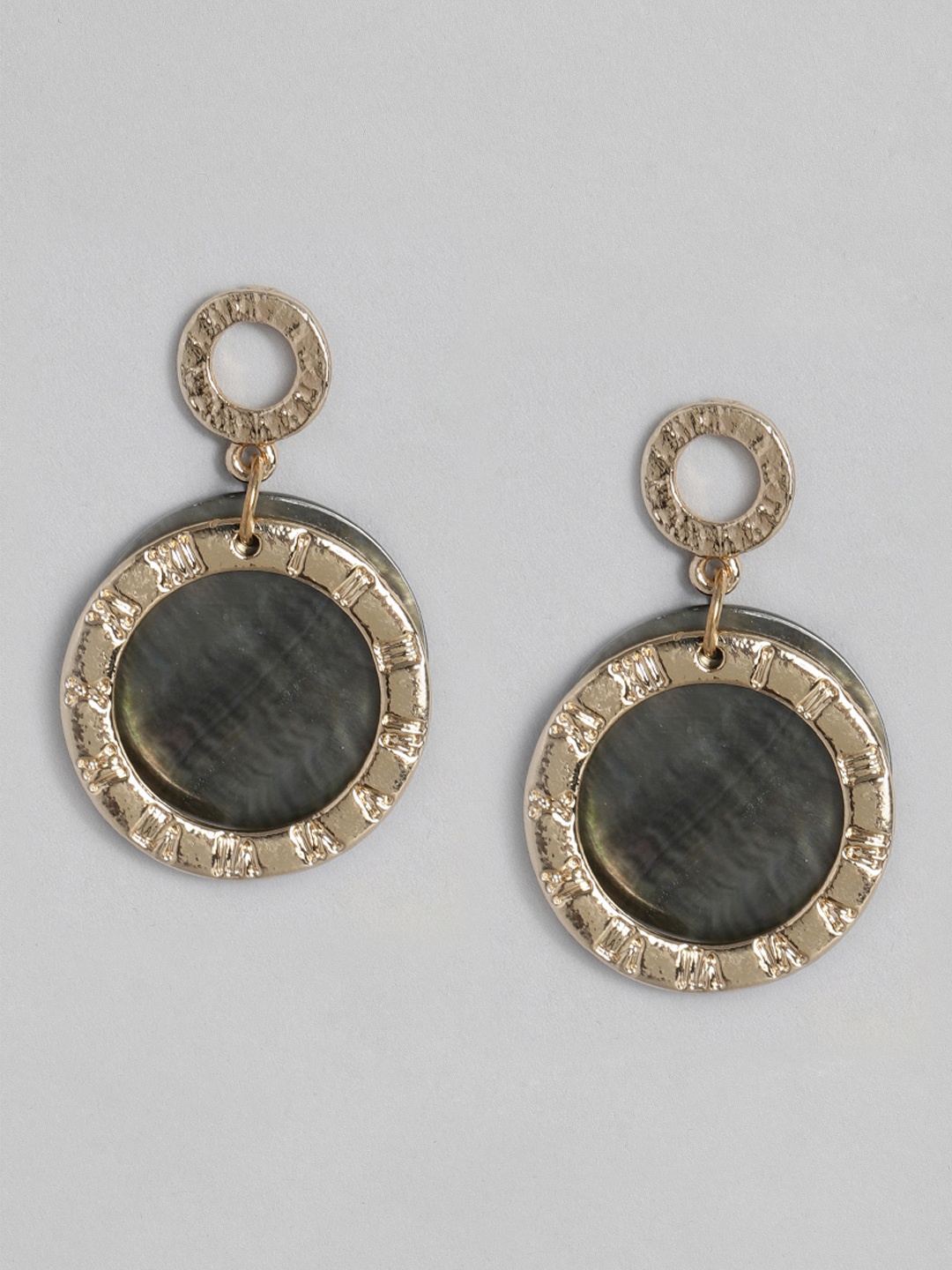 

justpeachy Grey Gold-Plated Circular Drop Earrings