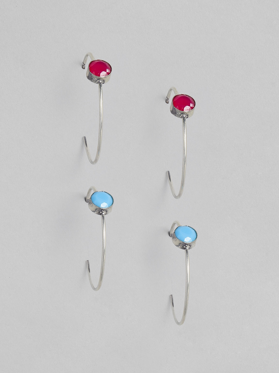 

justpeachy Set of 2 Oxidized Silver-Plated Circular Half Hoop Earrings