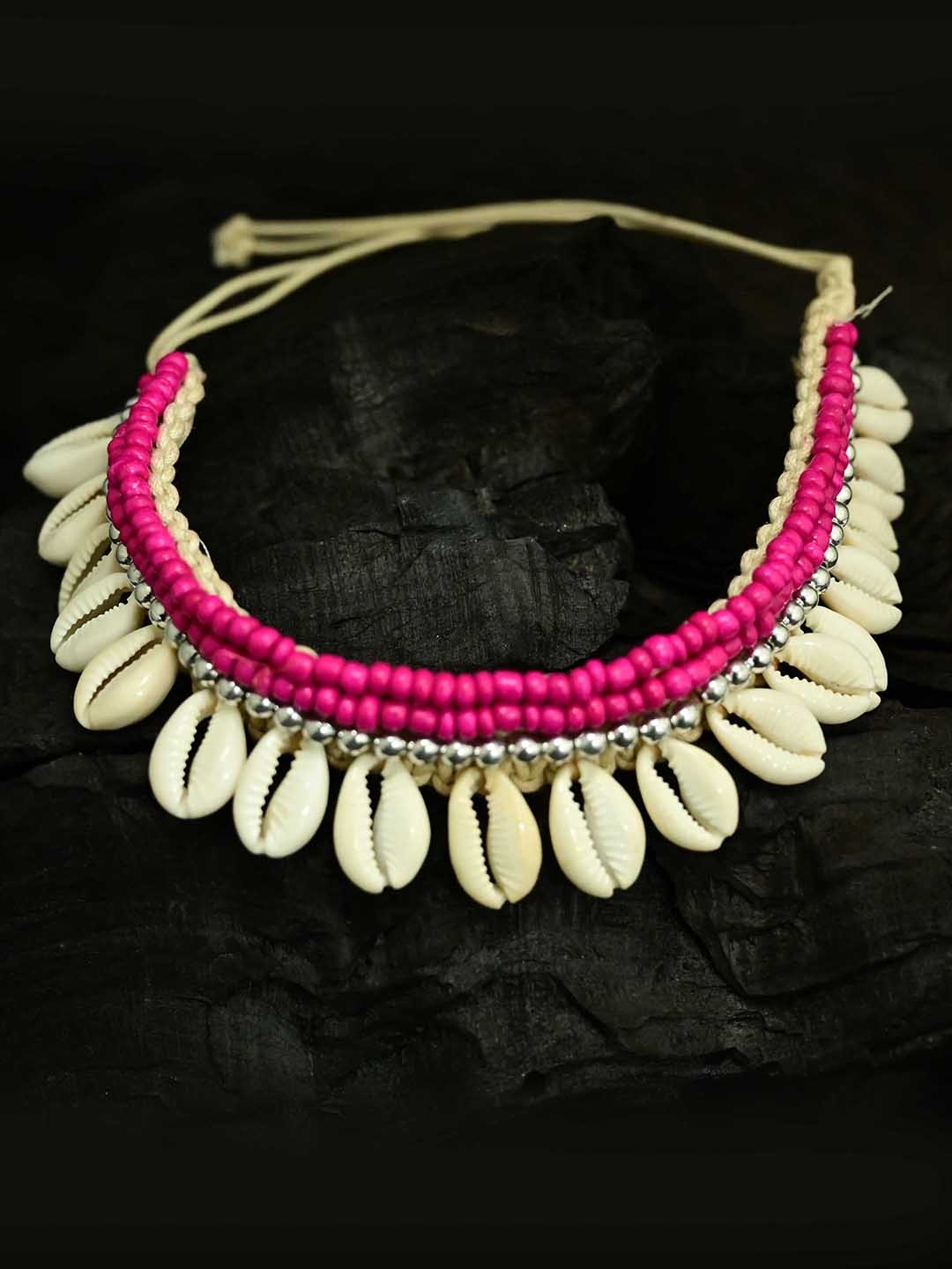 

justpeachy Pink & White Beaded Choker Necklace