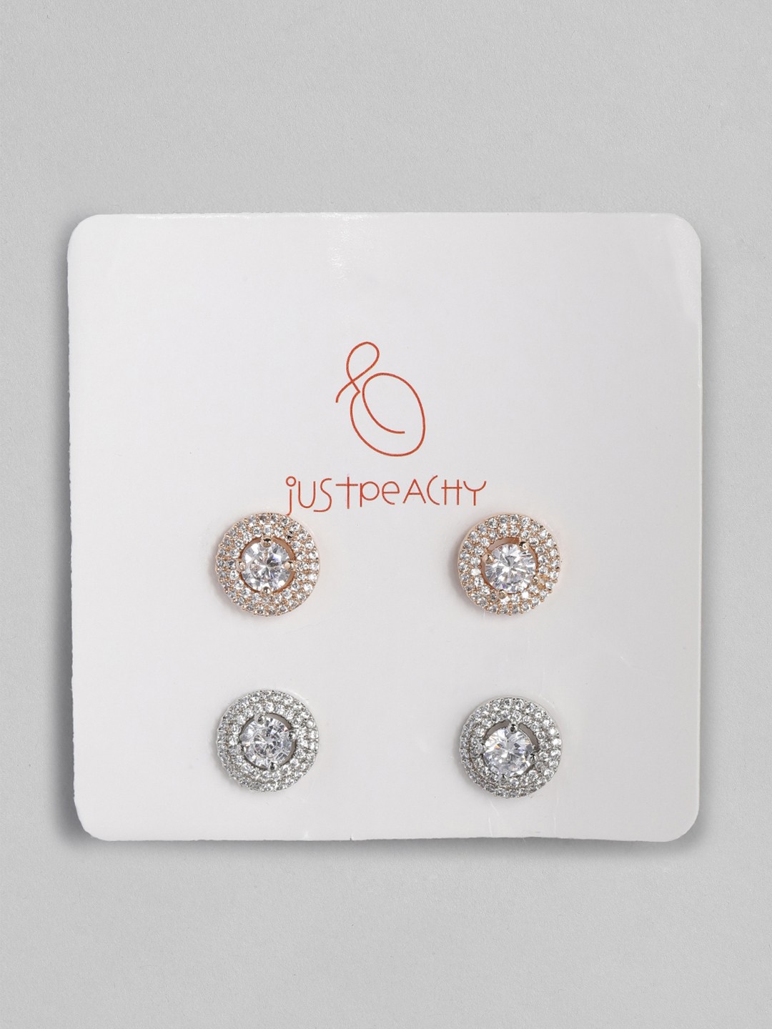 

justpeachy Set of 2 White Gold-Plated American Diamond Studded Circular Studs