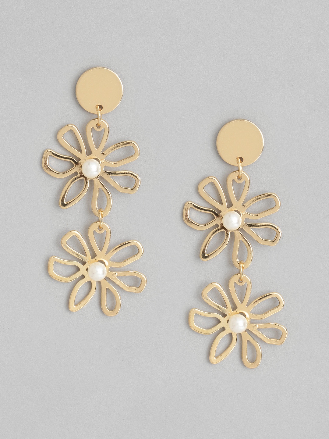 

justpeachy Gold-Plated Pearls Floral Drop Earrings