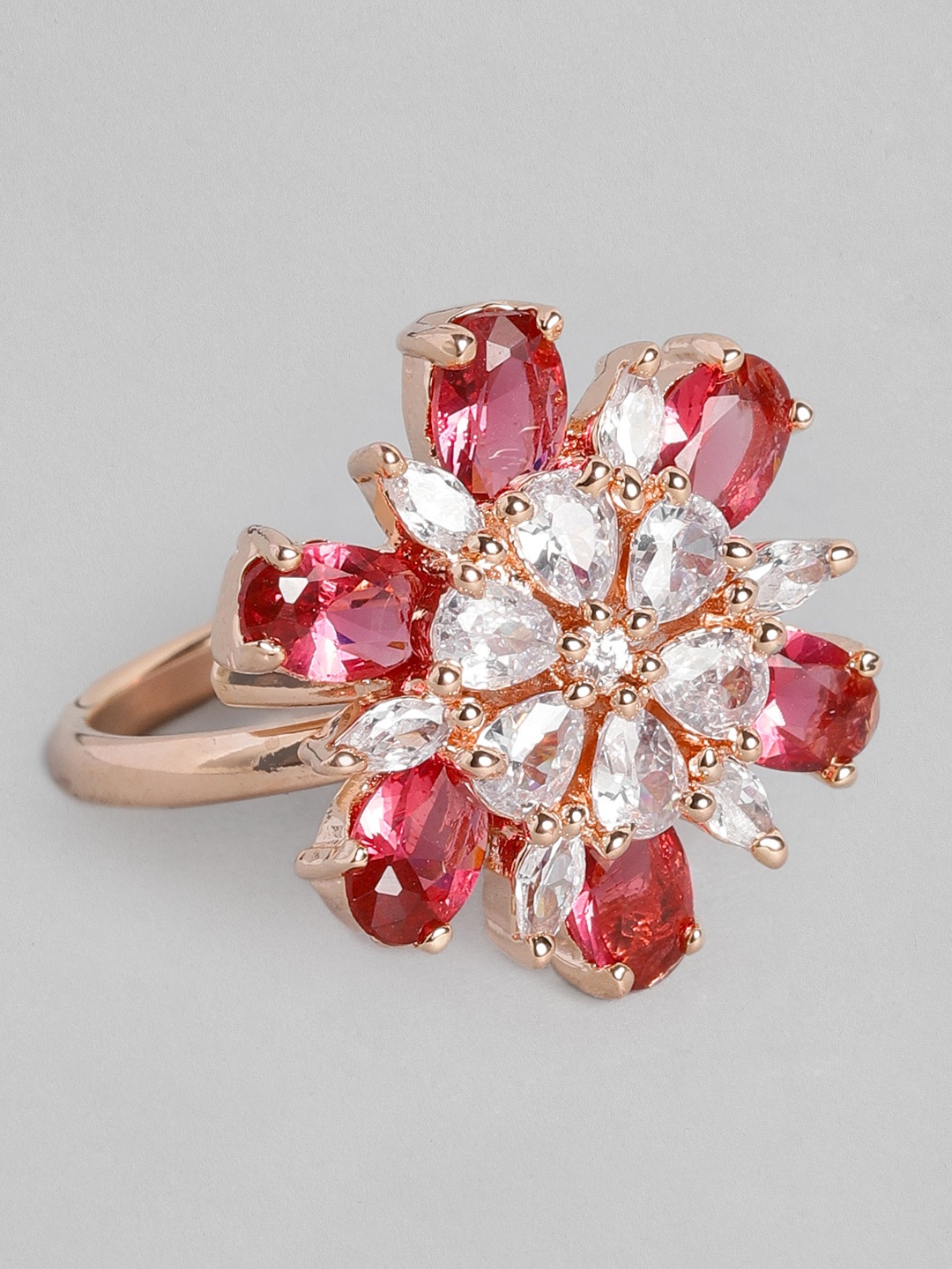 

justpeachy Red Rose Gold Plated Stone Studded Non-Adjustable Finger Ring