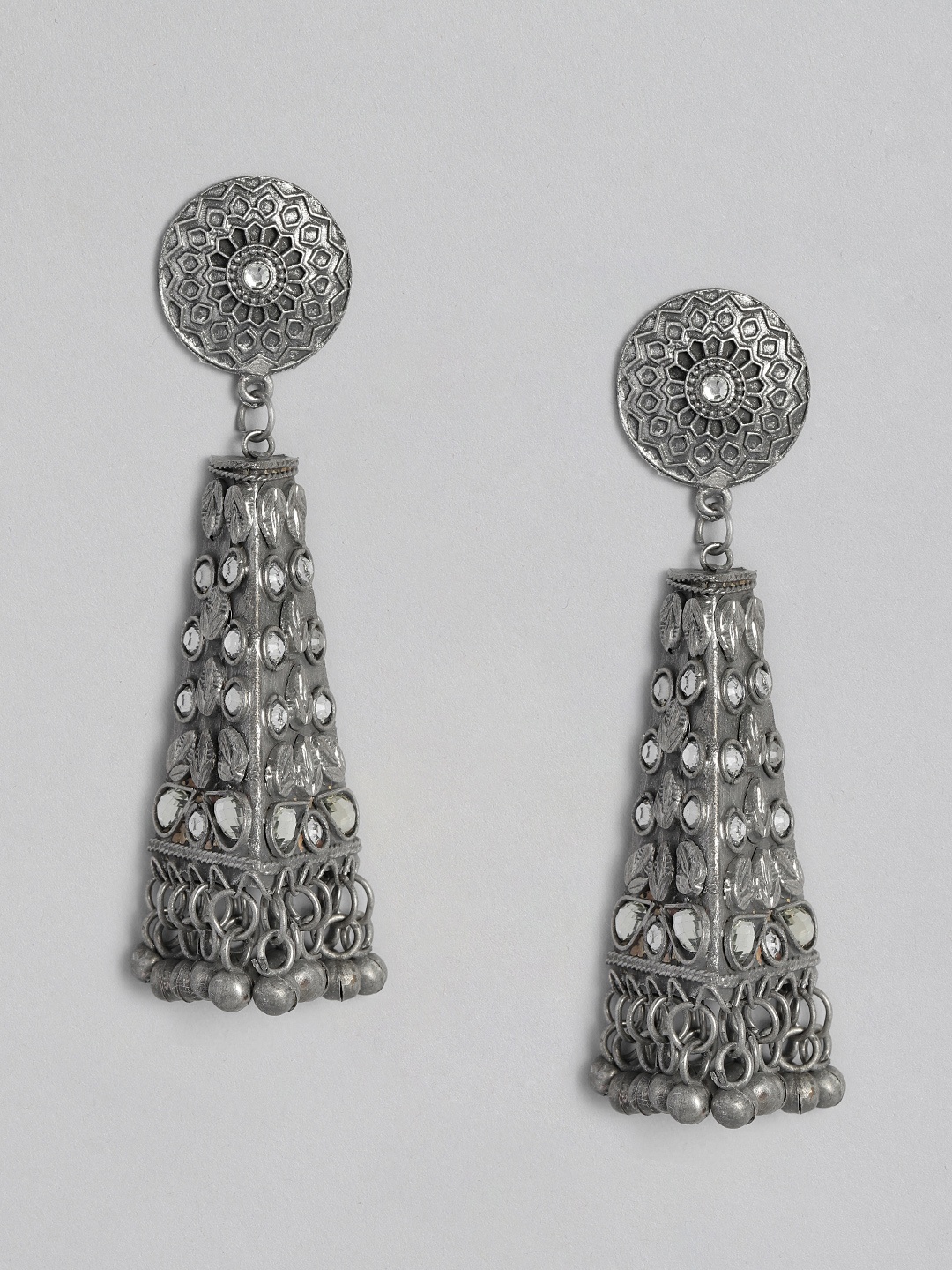 

justpeachy Silver-Plated Oxidised Contemporary Drop Earrings