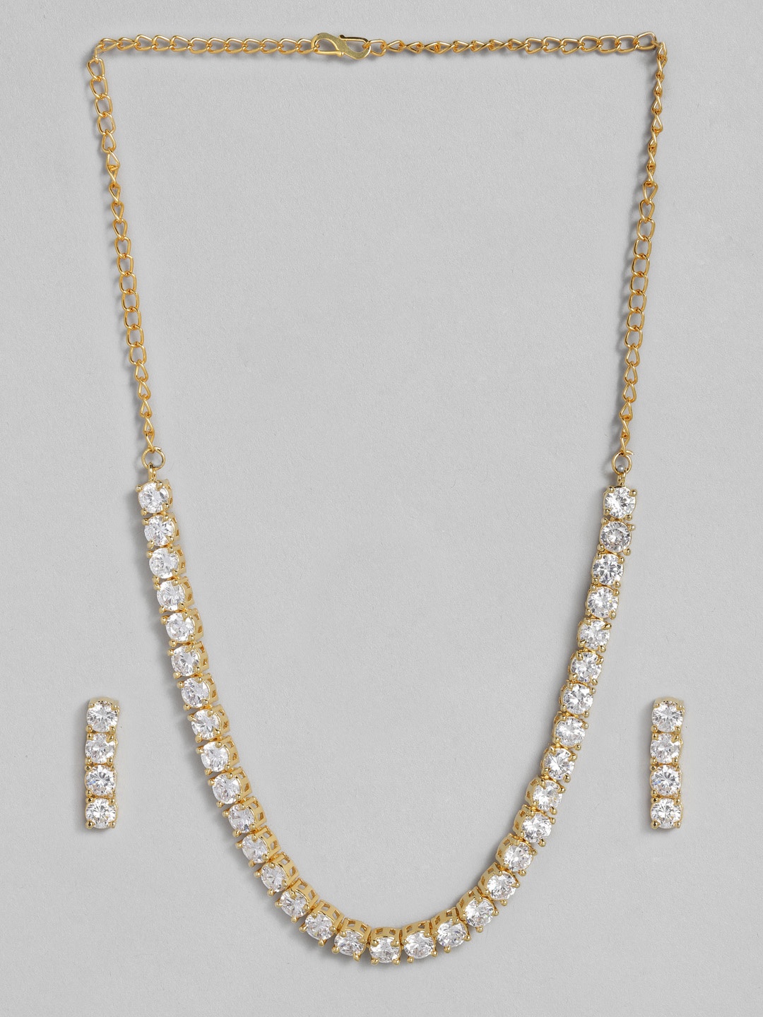 

justpeachy Gold-Toned Silver-Plated AD Studded Jewellery Set