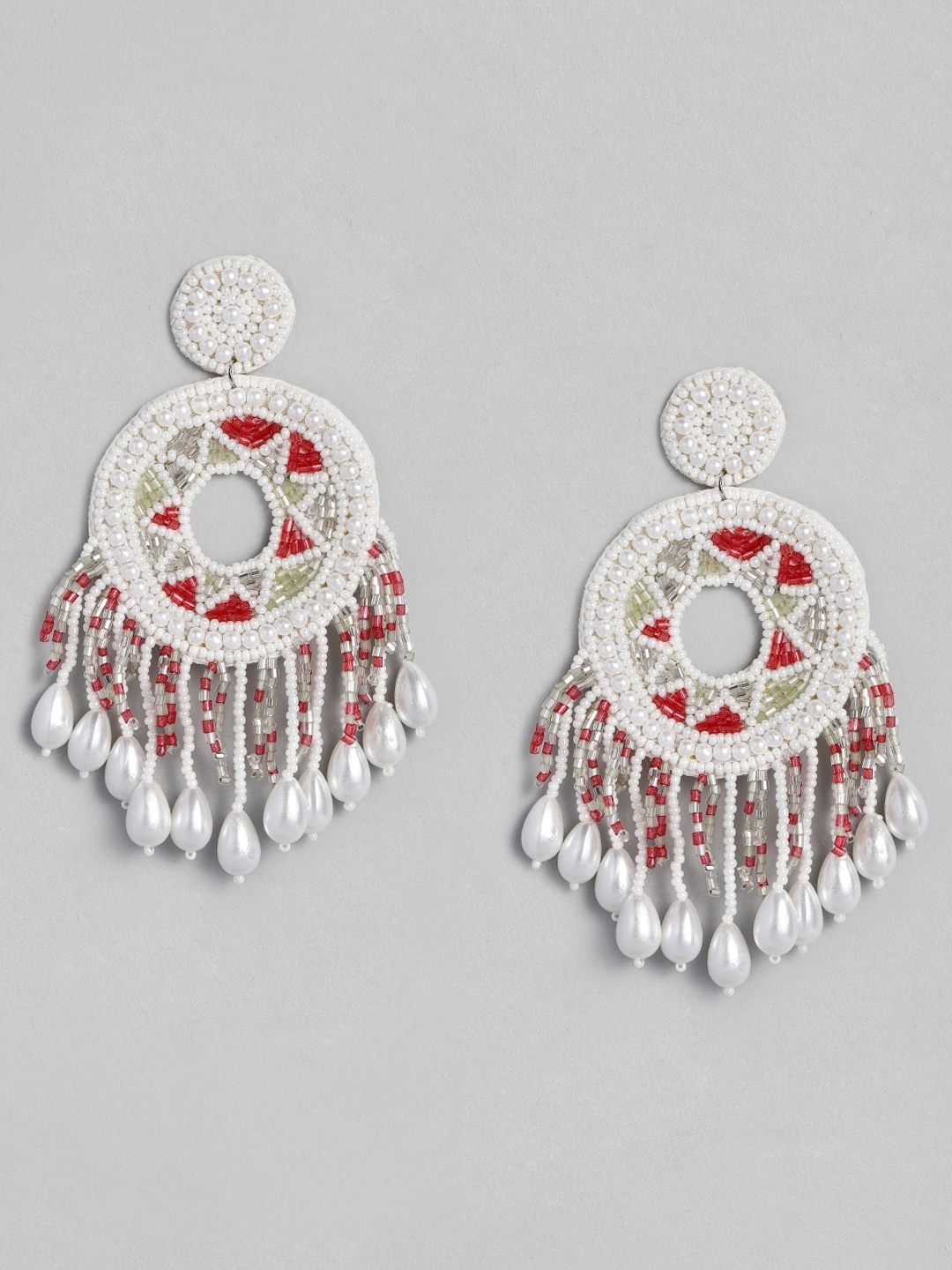 

justpeachy White & Red Beaded Classic Drop Earrings