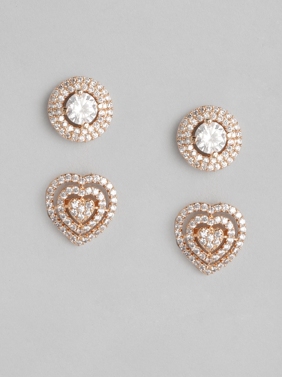 

justpeachy Set of 2 White Gold-Plated American Diamond Studded Studs