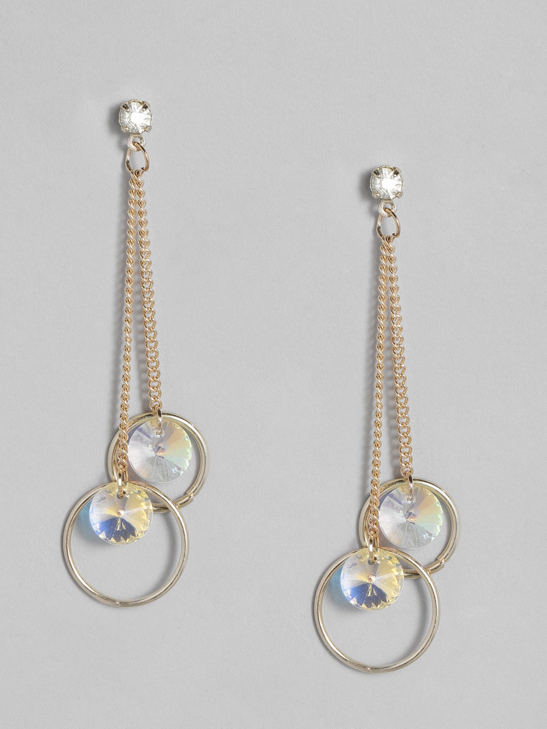 

justpeachy White Gold-Plated Studded Contemporary Drop Earrings