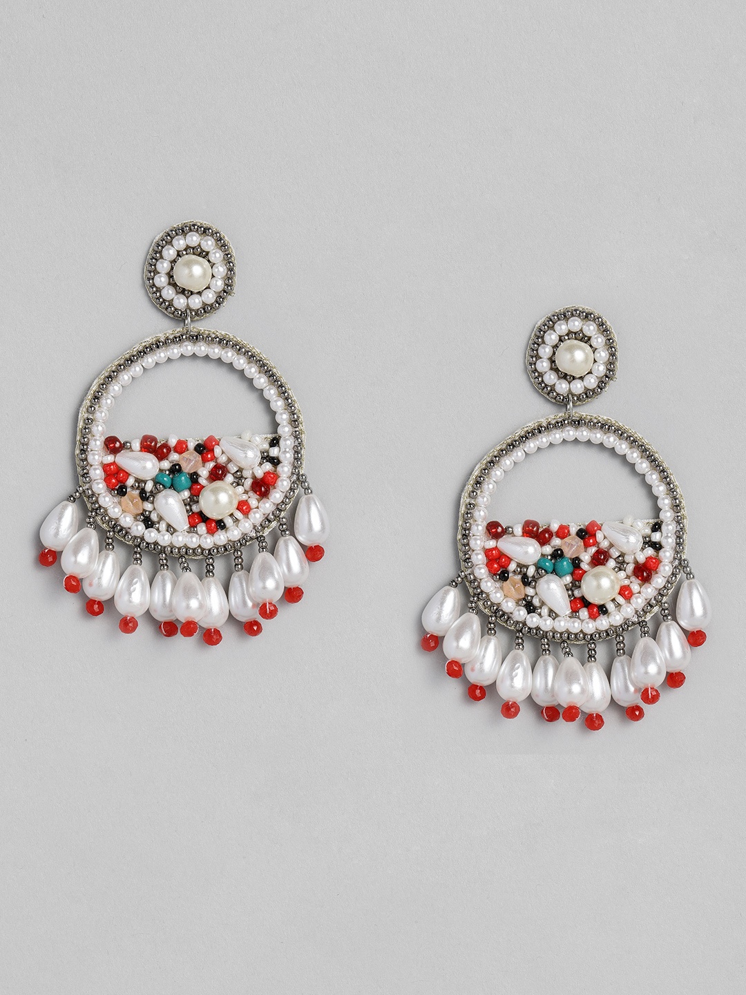 

justpeachy Multicoloured Embellished Handcrafted Circular Drop Earrings, Multi