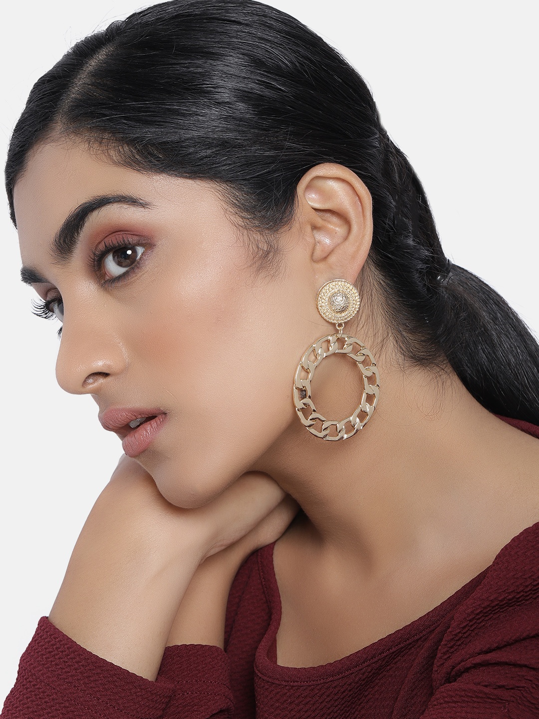 

justpeachy Gold-Plated Circular Drop Earrings