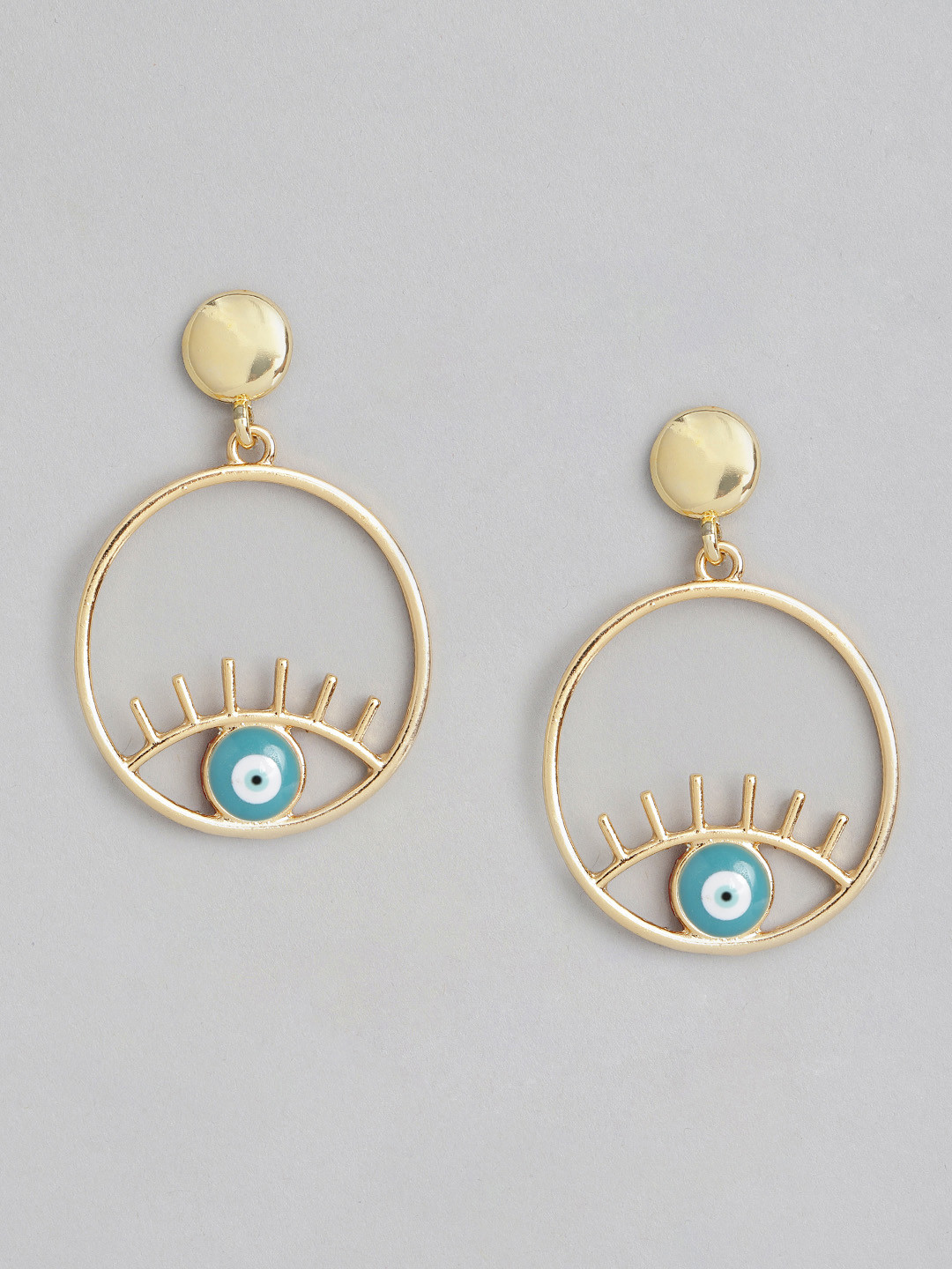 

justpeachy Blue Gold-Plated Enamelled Circular Drop Earrings