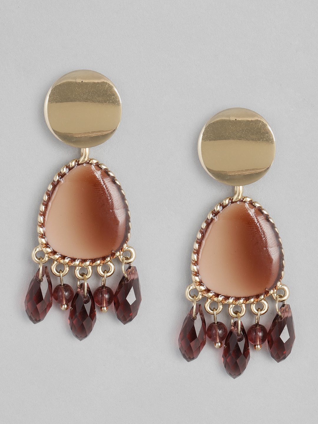

justpeachy Brown Gold-Plated Teardrop Earrings