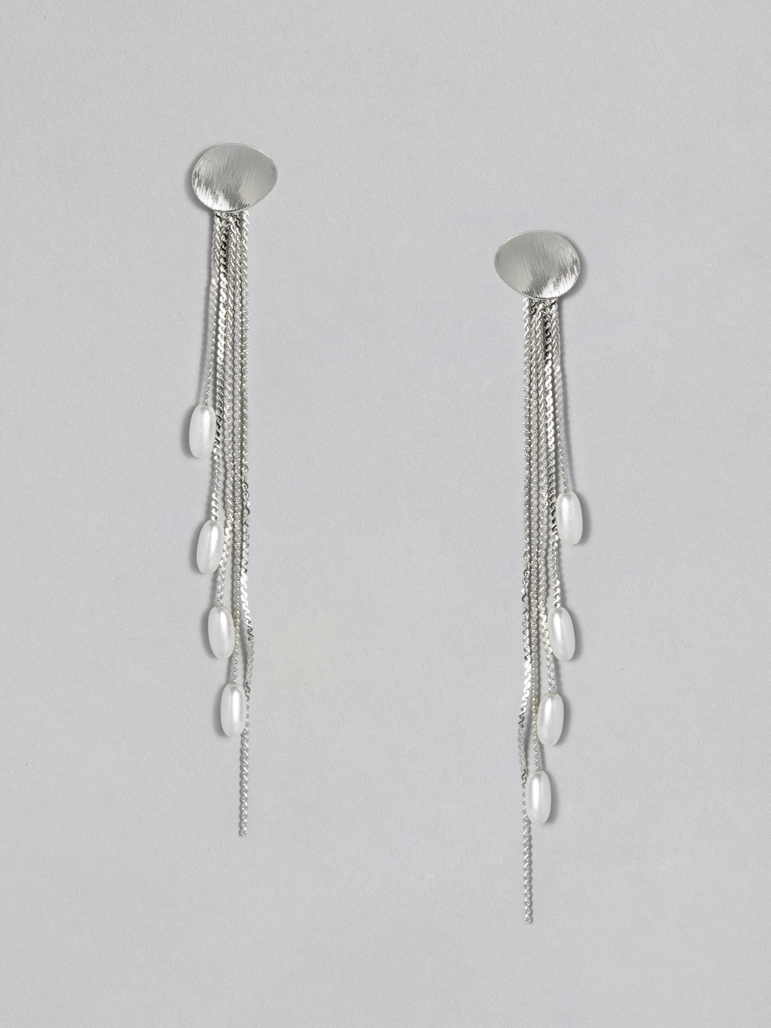 

justpeachy White & Silver-Plated Classic Drop Earrings