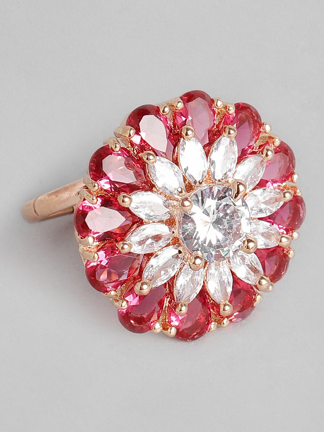 

justpeachy Red Gold-Plated AD Studded Finger Ring