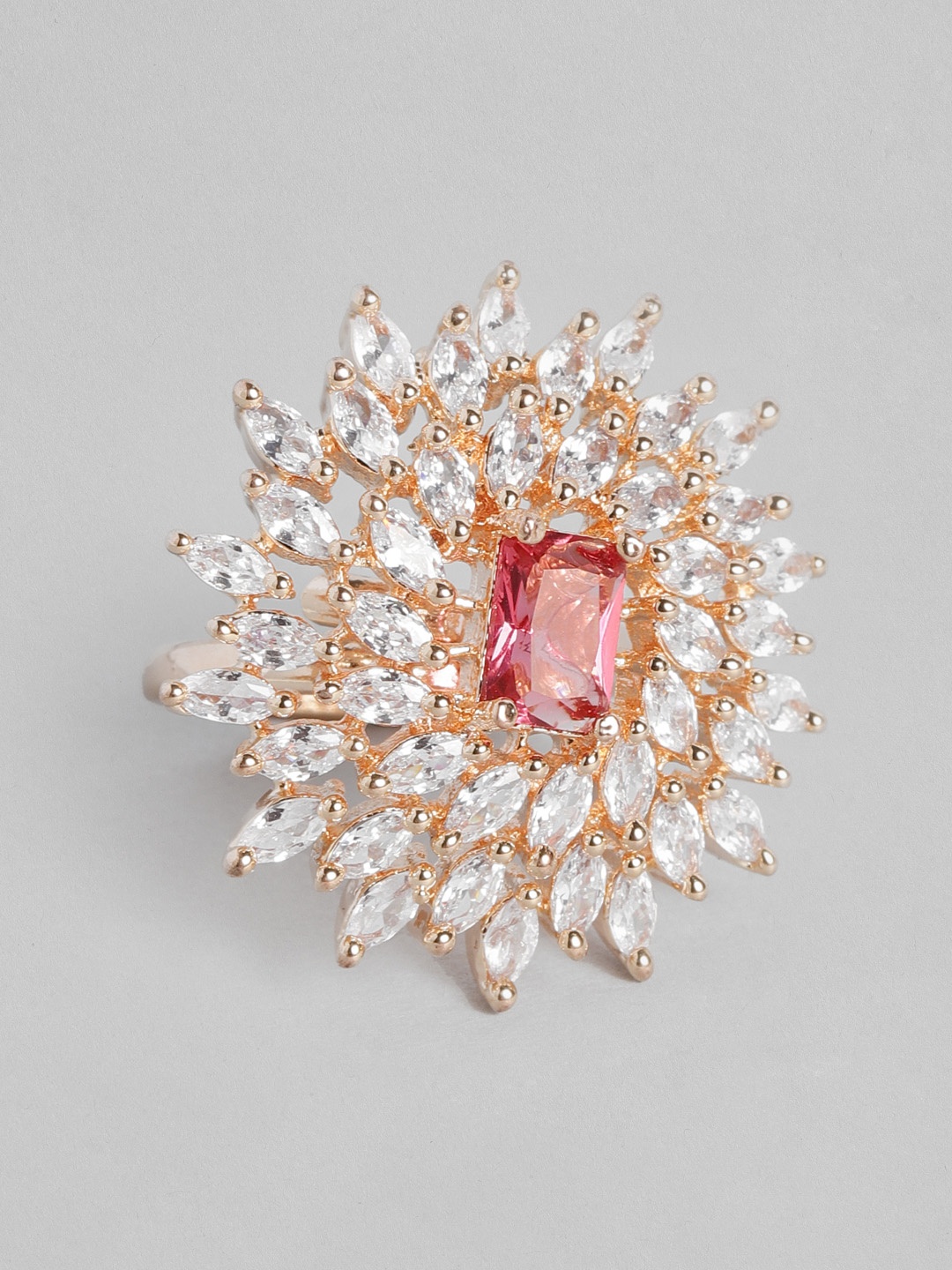 

justpeachy Pink Gold Plated Stone Studded Finger Ring
