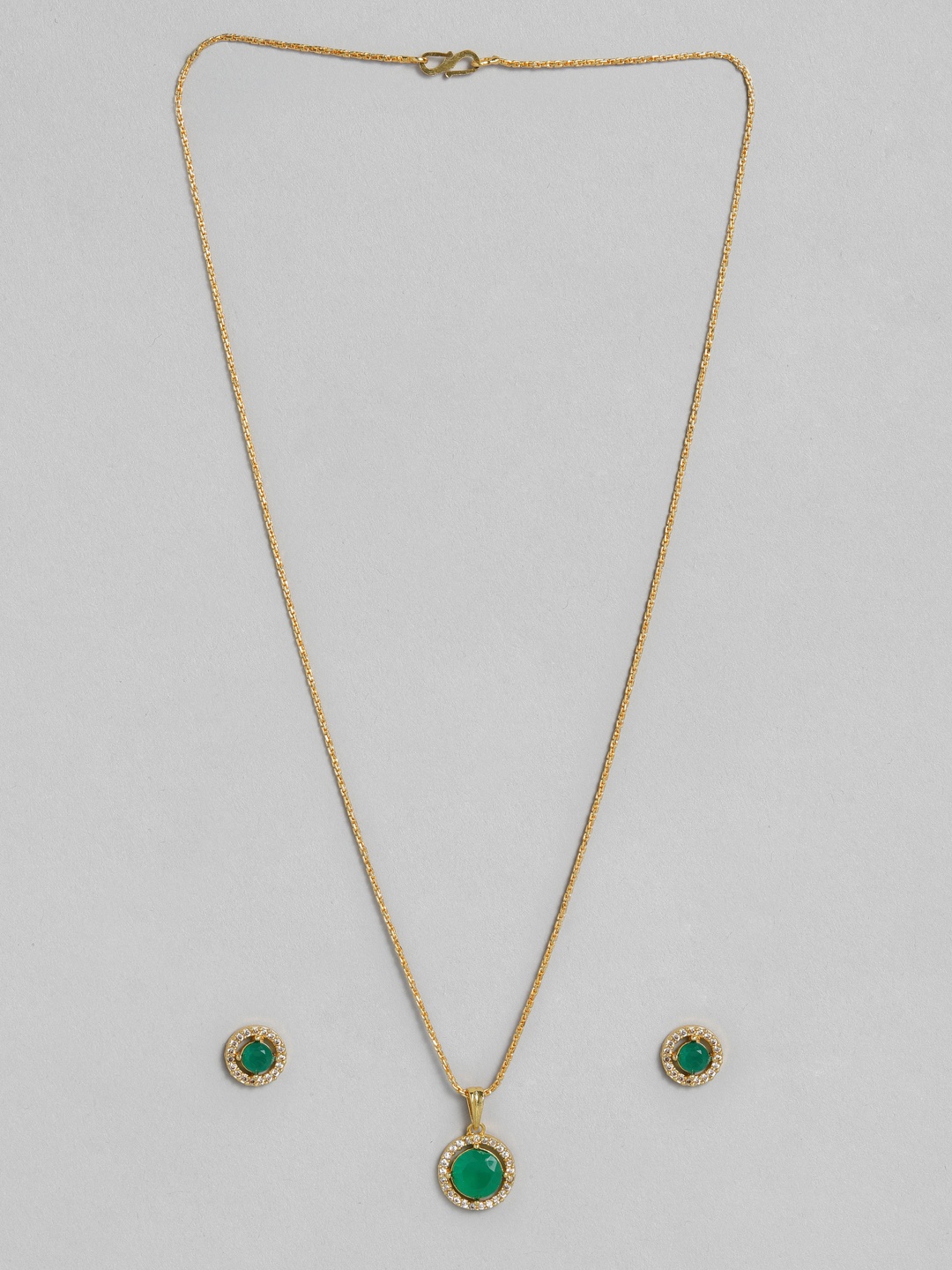 

justpeachy Gold-Plated & Green Studded Pendant Set