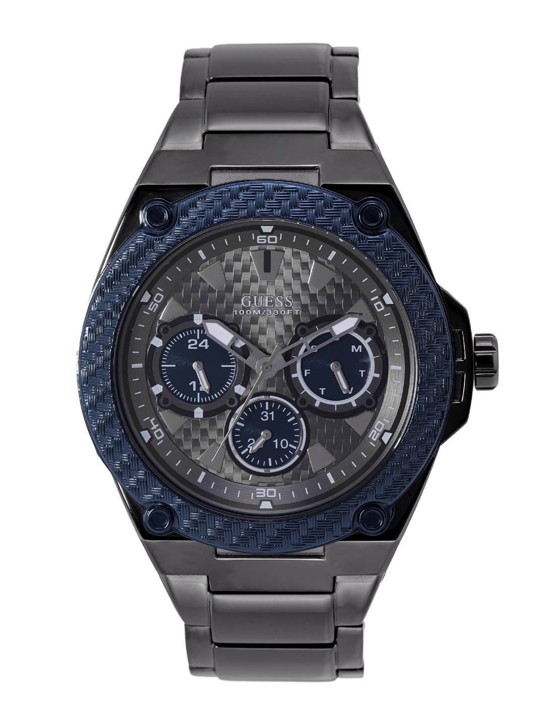 

GUESS Women Gunmetal-Toned Textured Analogue Watch W1305G3, Metallic