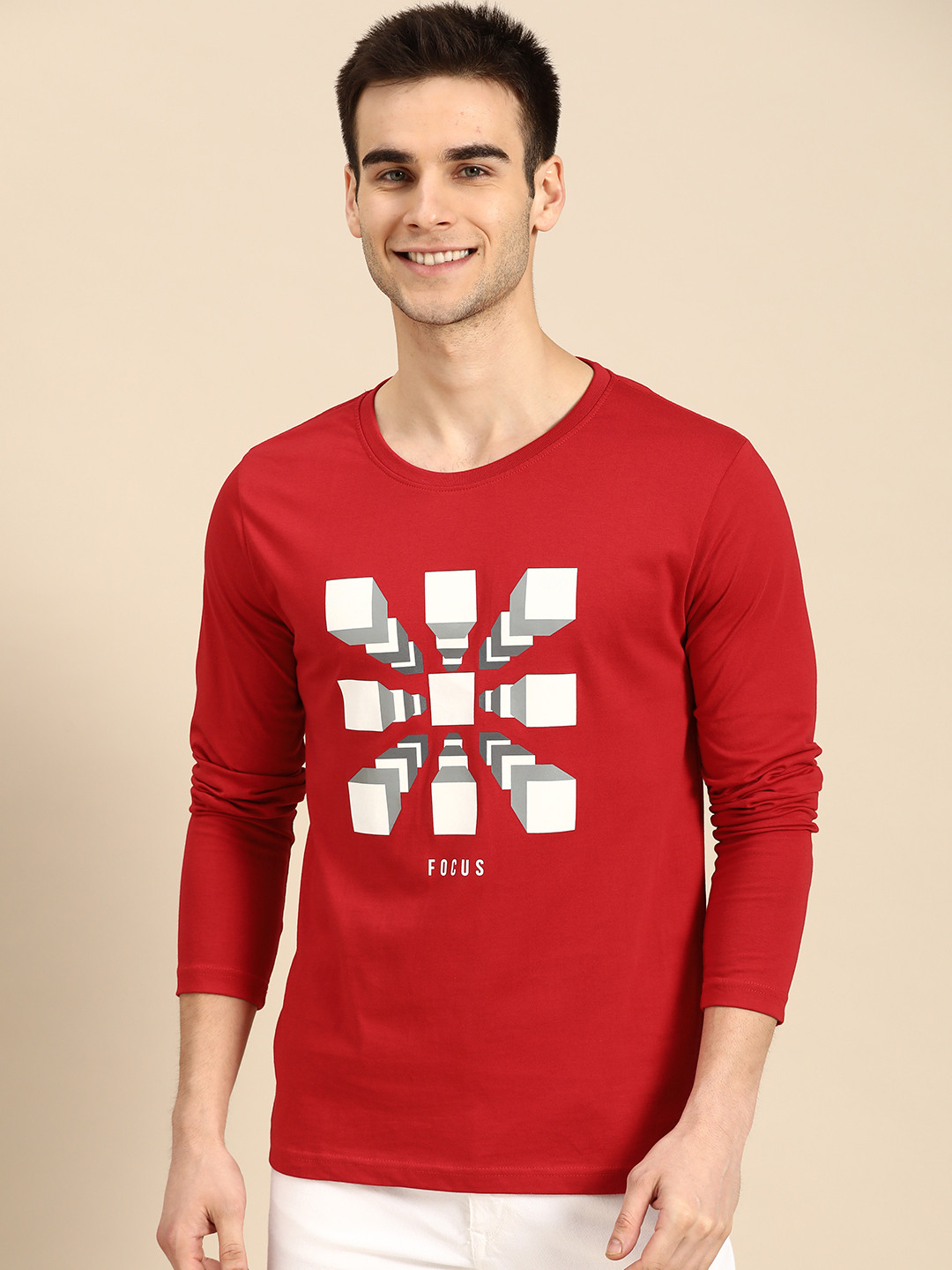 

Bewakoof Men Red White Printed Round Neck Pure Cotton T-shirt
