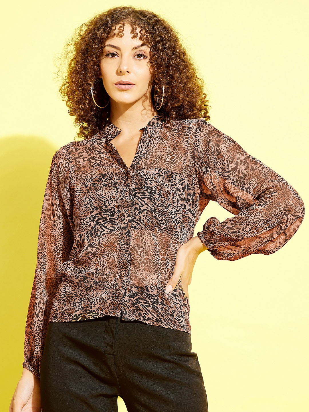 

ANVI Be Yourself Women Brown Printed Shirt
