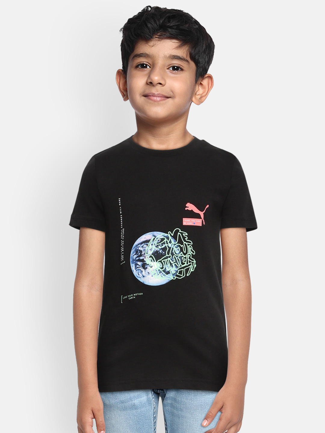 

Puma Boys Black Classics Graphics Printed Round Neck Pure Cotton T-shirt