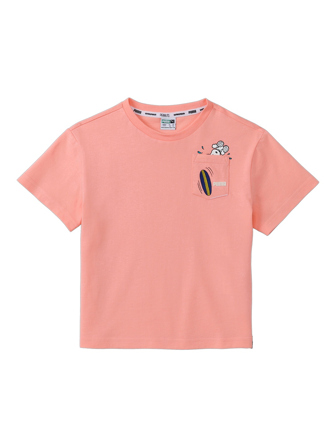 

Puma Girls Peach-Coloured Solid X PEANUTS Round Neck T-shirt