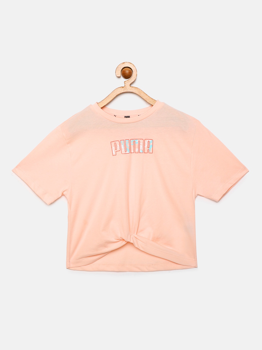 

Puma Girls Peach-Coloured Printed Alpha Silhouette Pure Cotton T-shirt