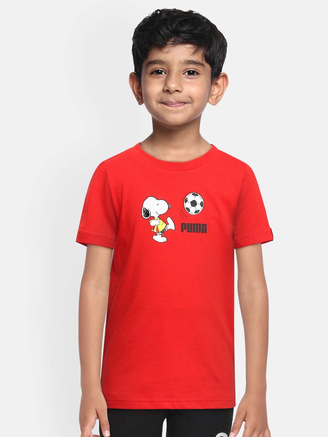 

Puma Boys Red Printed X PEANUTS Pure Cotton Round Neck T-shirt