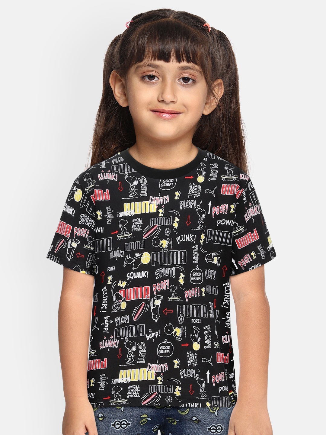 

Puma Girls Black Printed X PEANUTS AOP Round Neck T-shirt