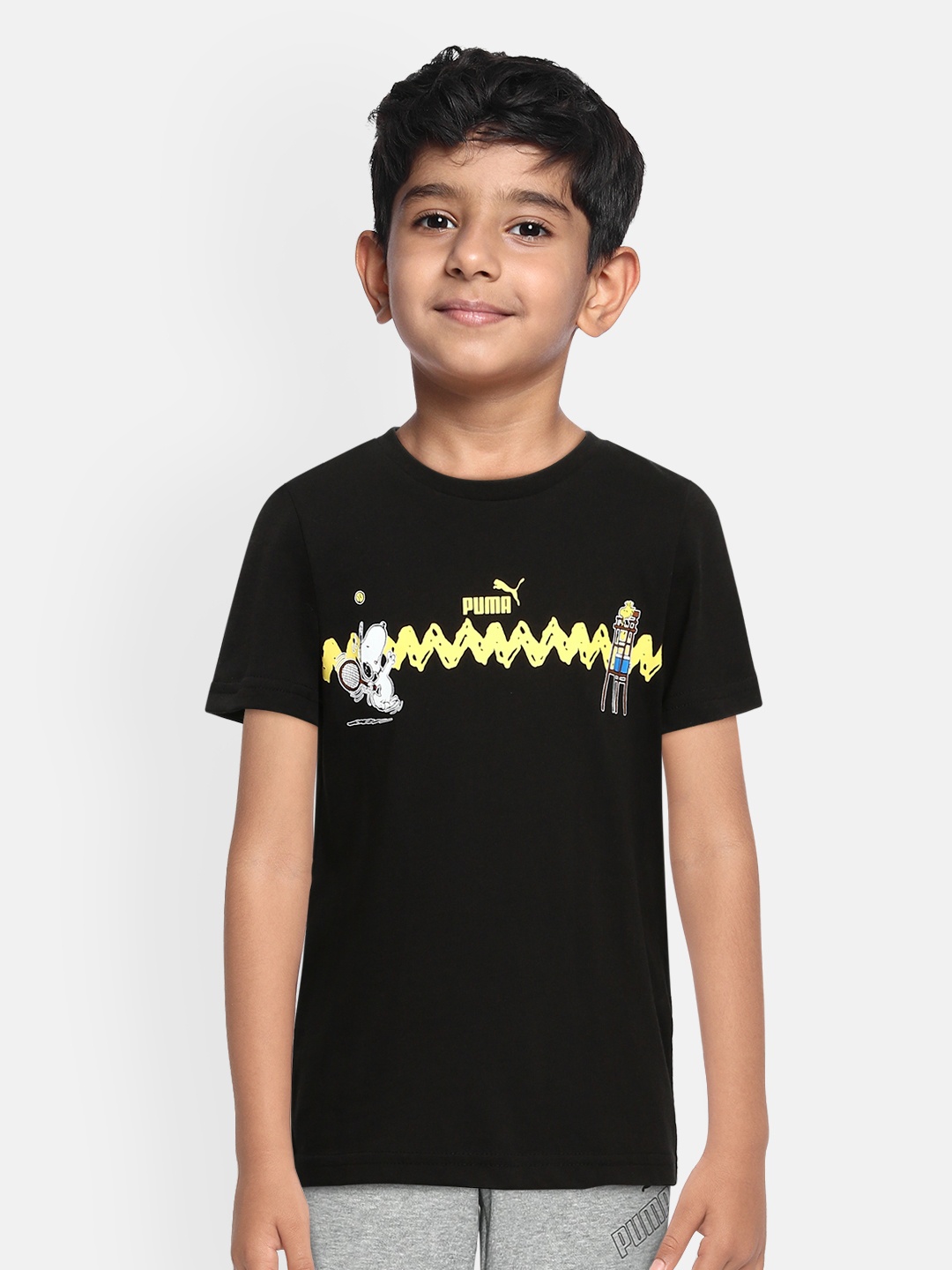 

Puma x Peanuts Boys Black Printed Round Neck Pure Cotton T-shirt