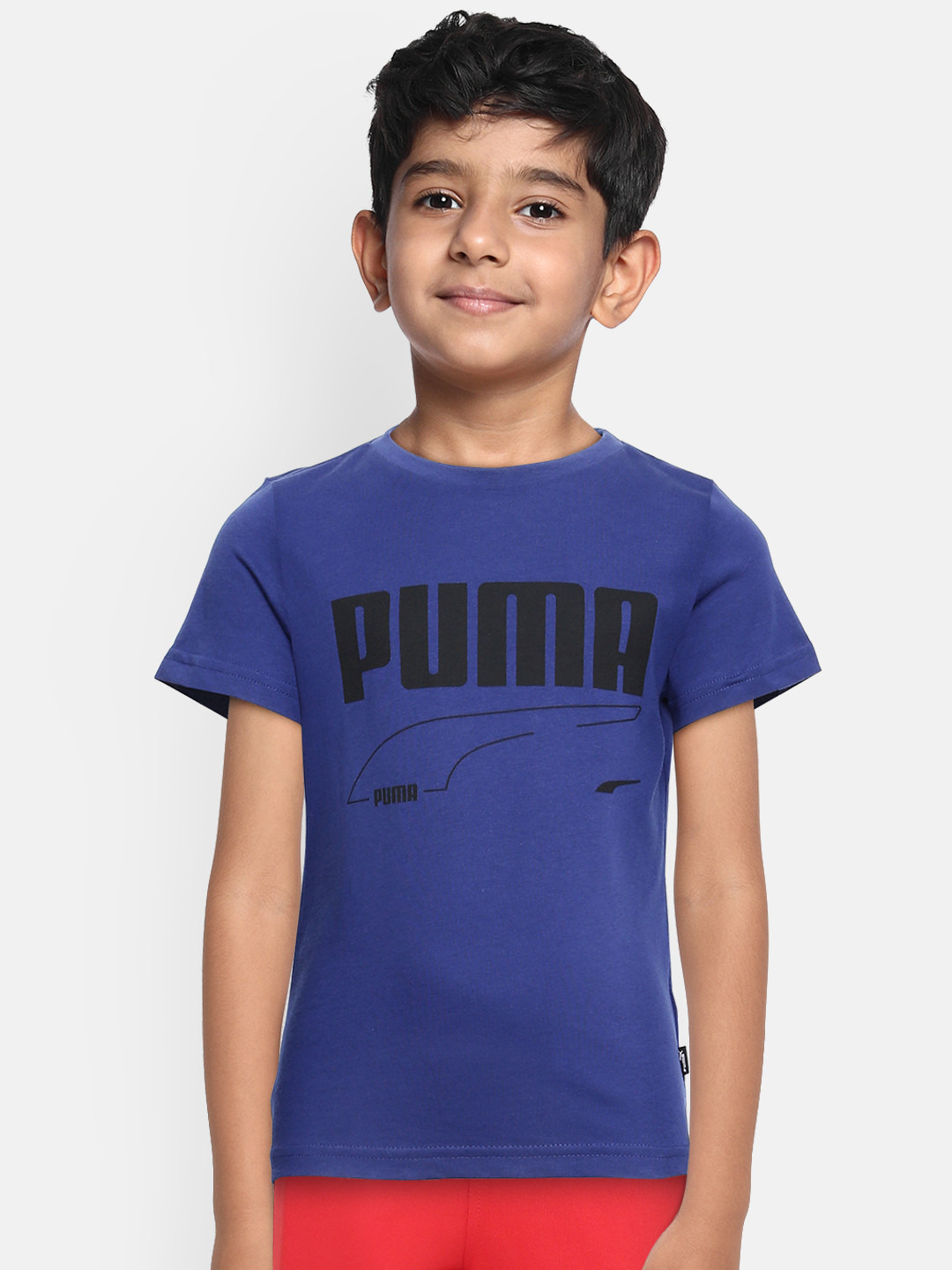 

Puma Boys Blue Printed Rebel Round Neck Pure Cotton T-shirt
