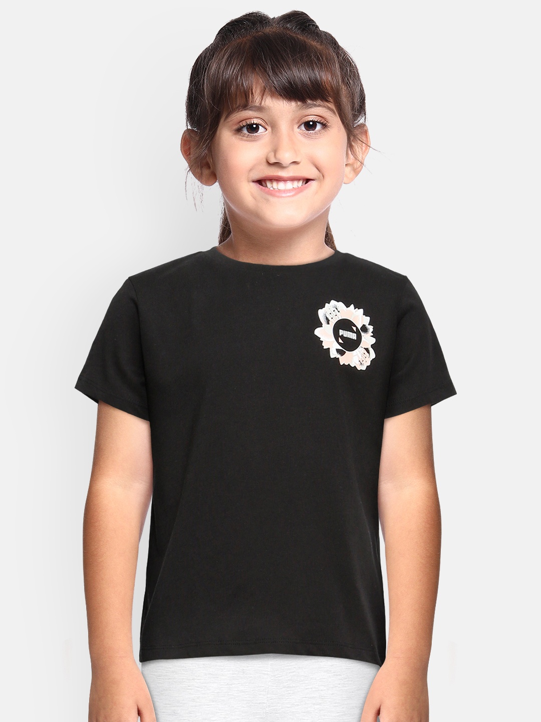 

Puma Girls Black Printed Cotton Round Neck T-shirt