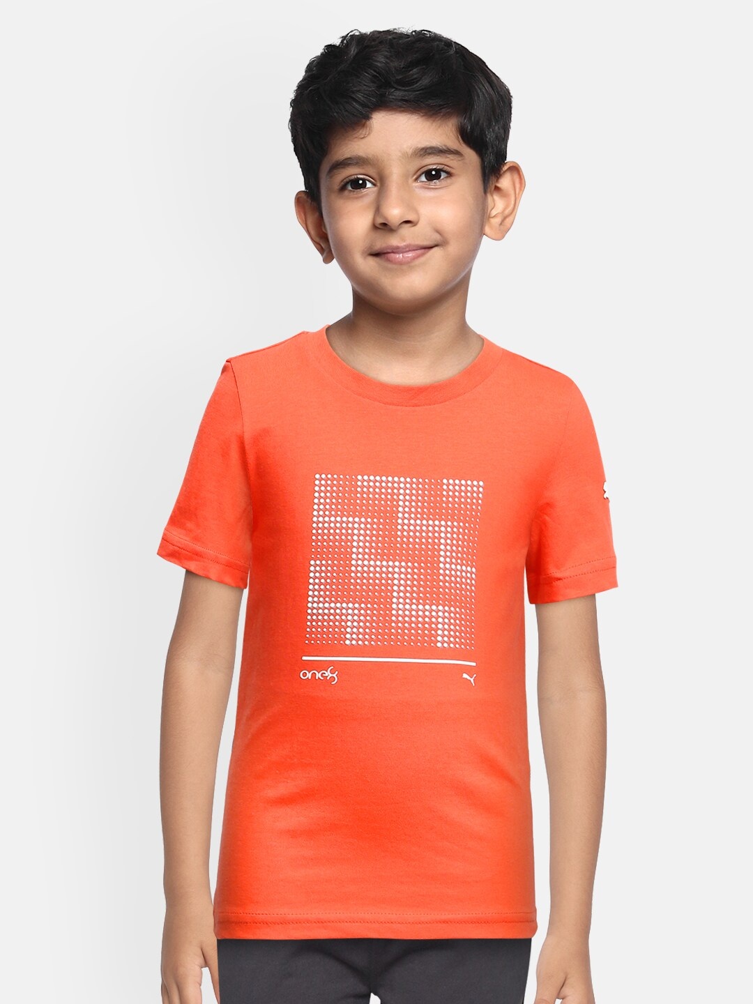 

one8 x PUMA Boys Coral Orange Printed Pure Cotton Round Neck T-shirt