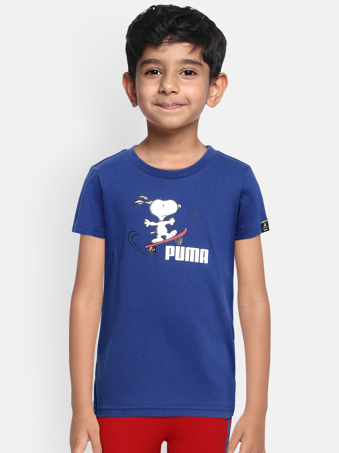 

PUMA X PEANUTS Boys Blue Printed Round Neck Pure Cotton T-shirt