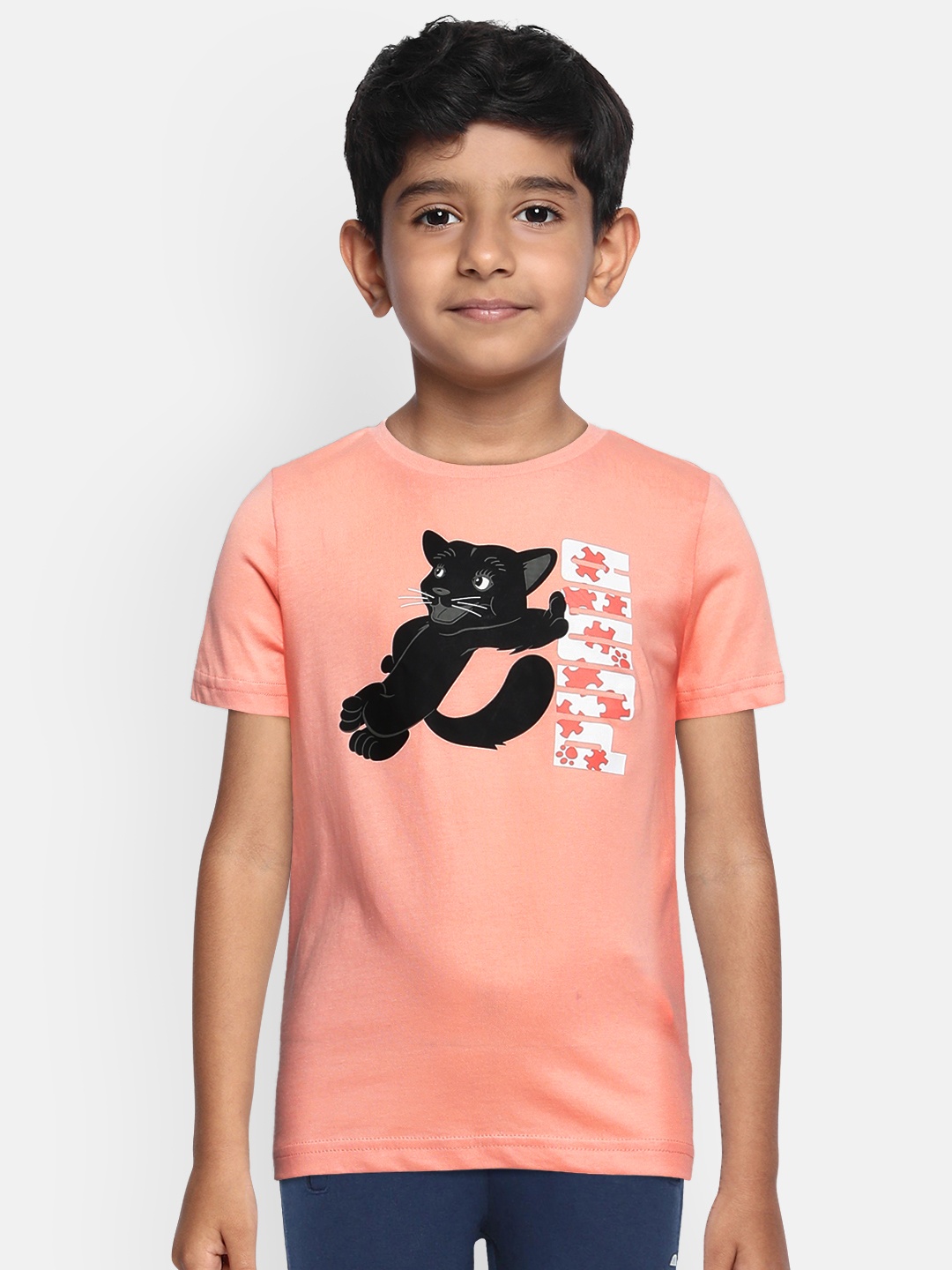 

Puma Boys Peach-Coloured Printed Paw T-shirt