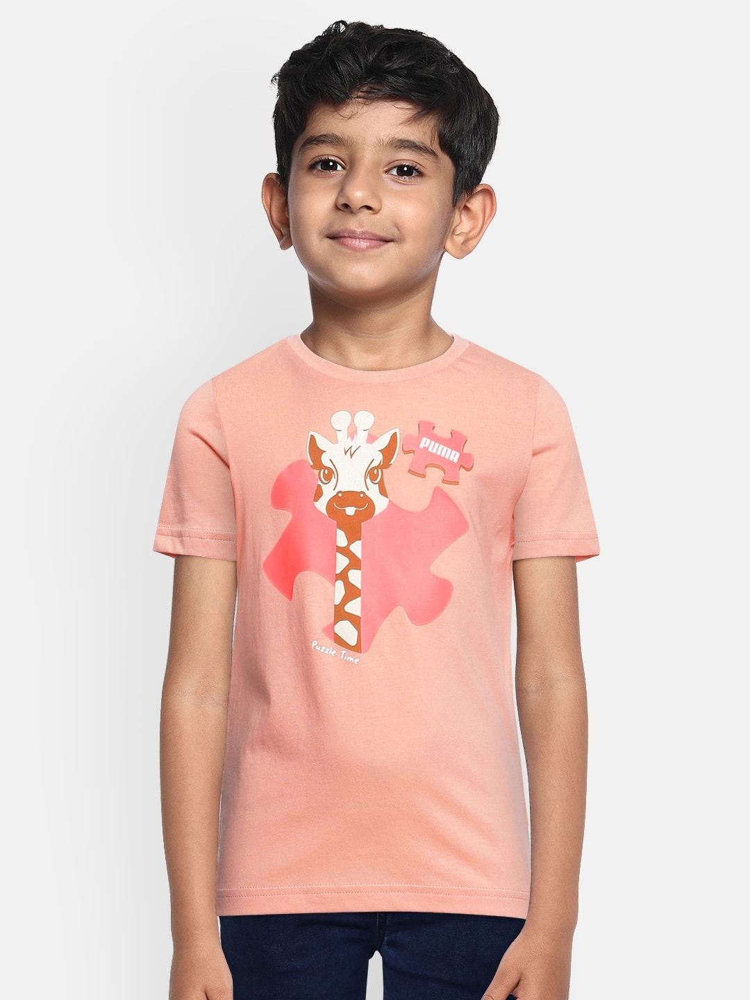 

Puma Boys Peach-Coloured Printed Paw Advanced Pure Cotton T-shirt