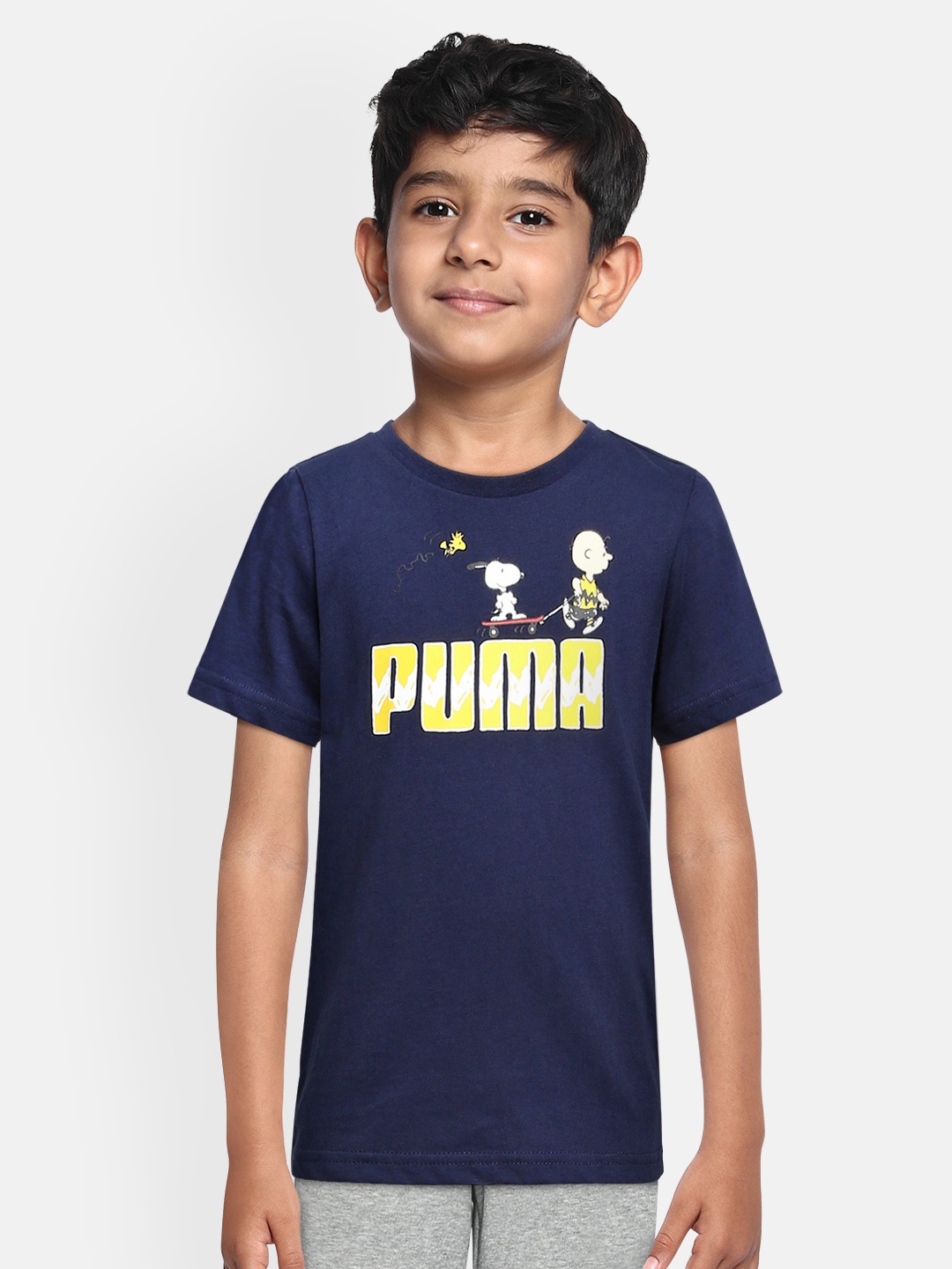 

Puma x Peanuts Boys Navy Blue Printed Round Neck Pure Cotton T-shirt